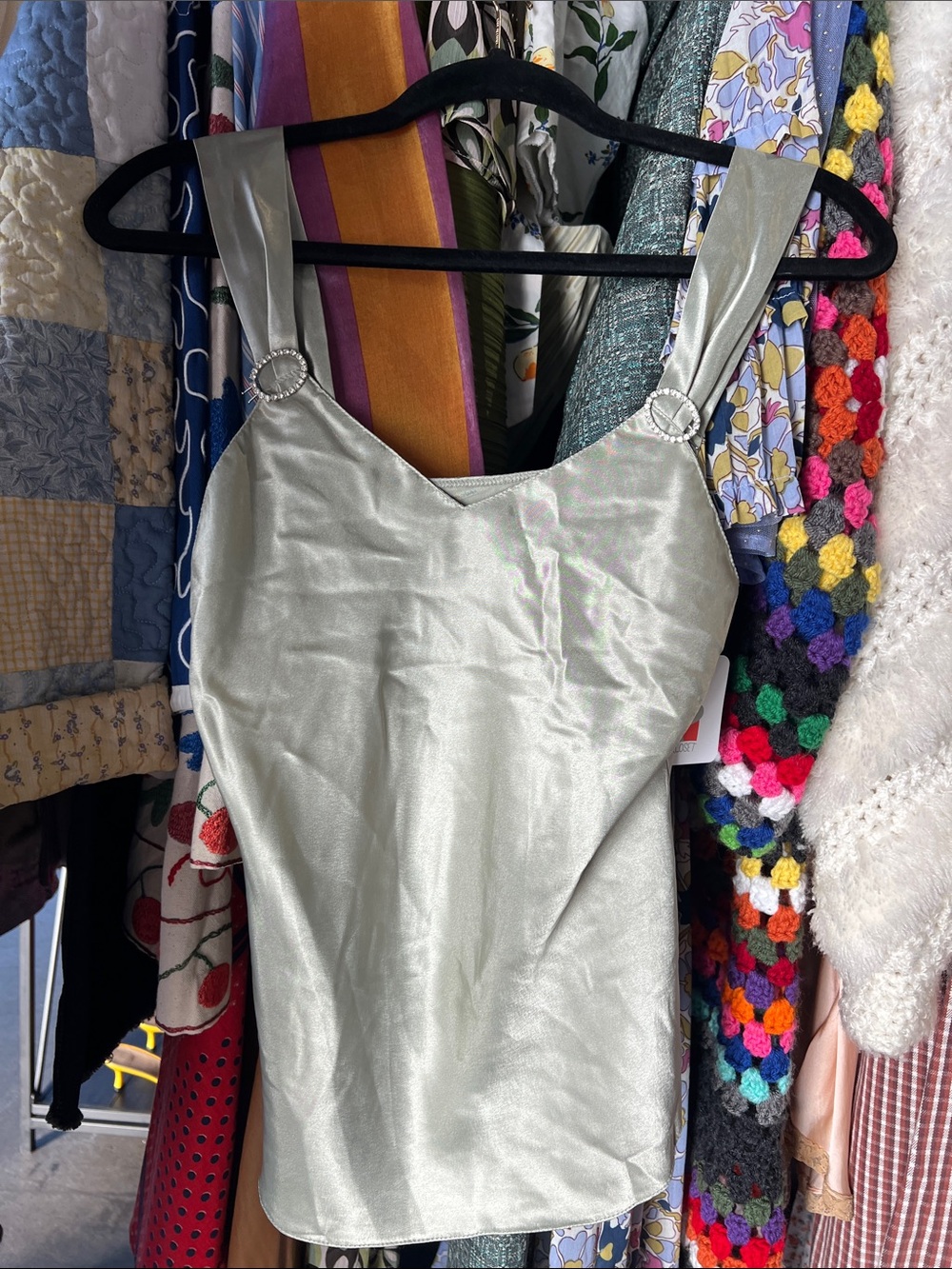 Silver Satin Tank Slip with Ring-Accent Straps